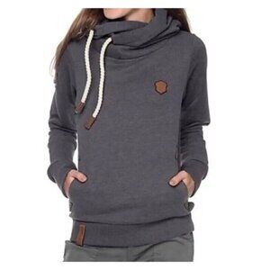 NAKETANO Darth Hoodie LARGE Women's Pullover Funnel Neck Sweatshirt Charcoal